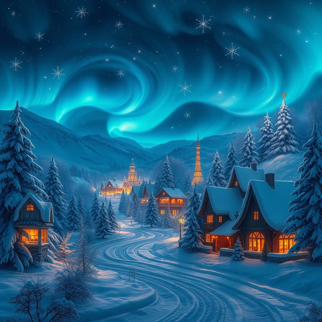 Winter Wonderland Christmas Scene in a Fantastical Landscape
