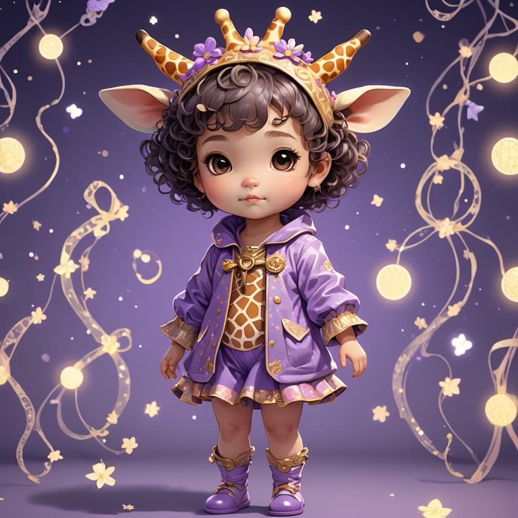 Chibi Girl in Giraffe Costume: Digital Art