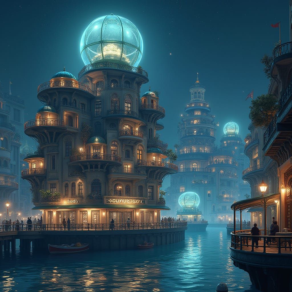 Art Deco Underwater City Under Glass Dome