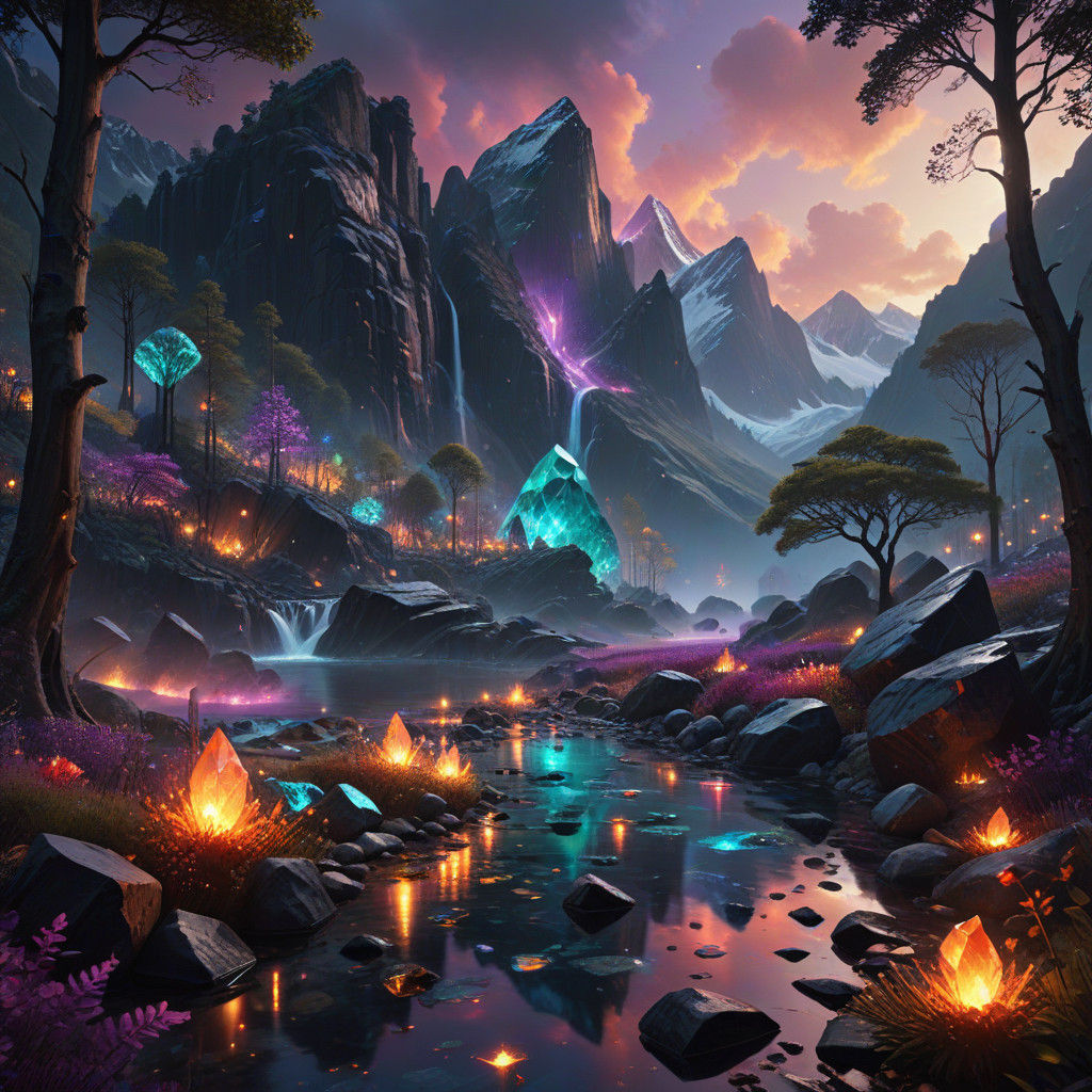 Surreal Gemstone Realm Radiates Ethereal Brilliance