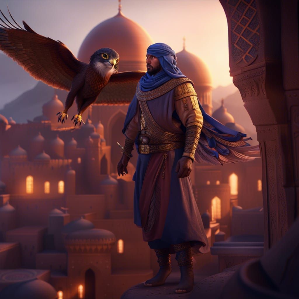 Falcon Warrior in Arabian Nights Fantasy Art