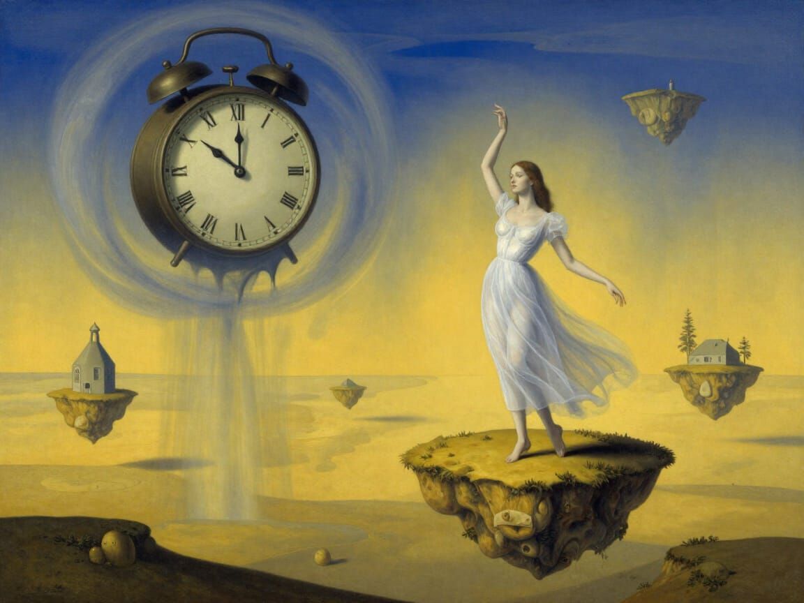 Surreal Dreamscape With Floating Islands and Melting Clock