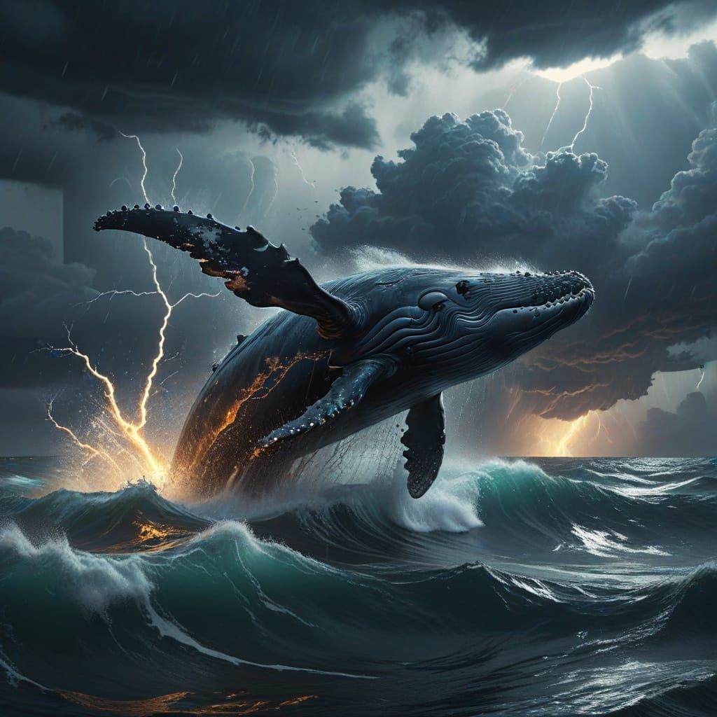 Whale Breeching During a Lightning Storm