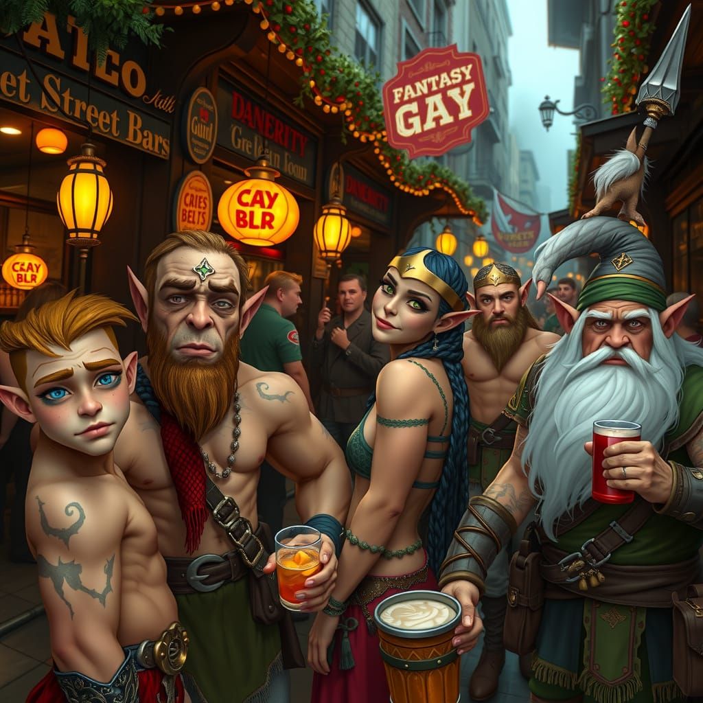 Fantasy Beefcake Scene in Vibrant Market Street