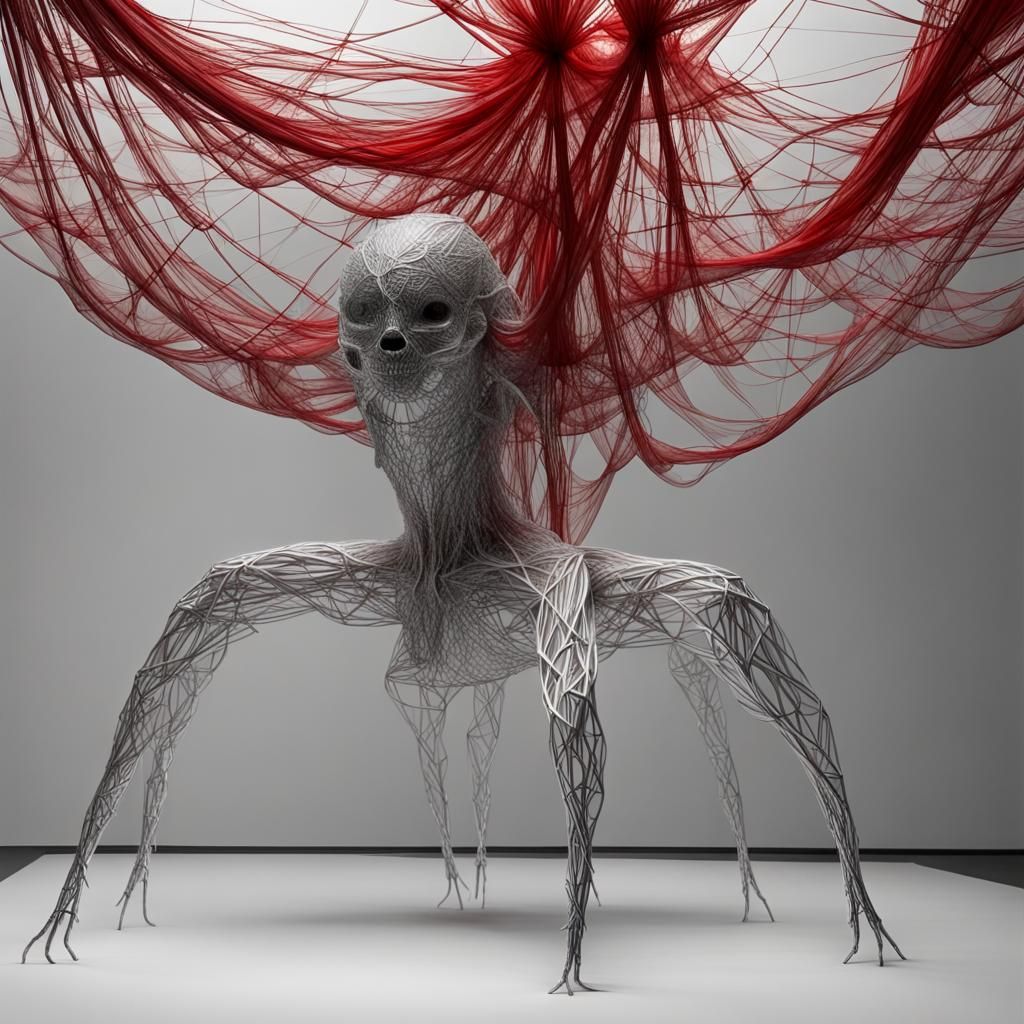 Silver Structure Enclosing Translucent Humanoid Creature