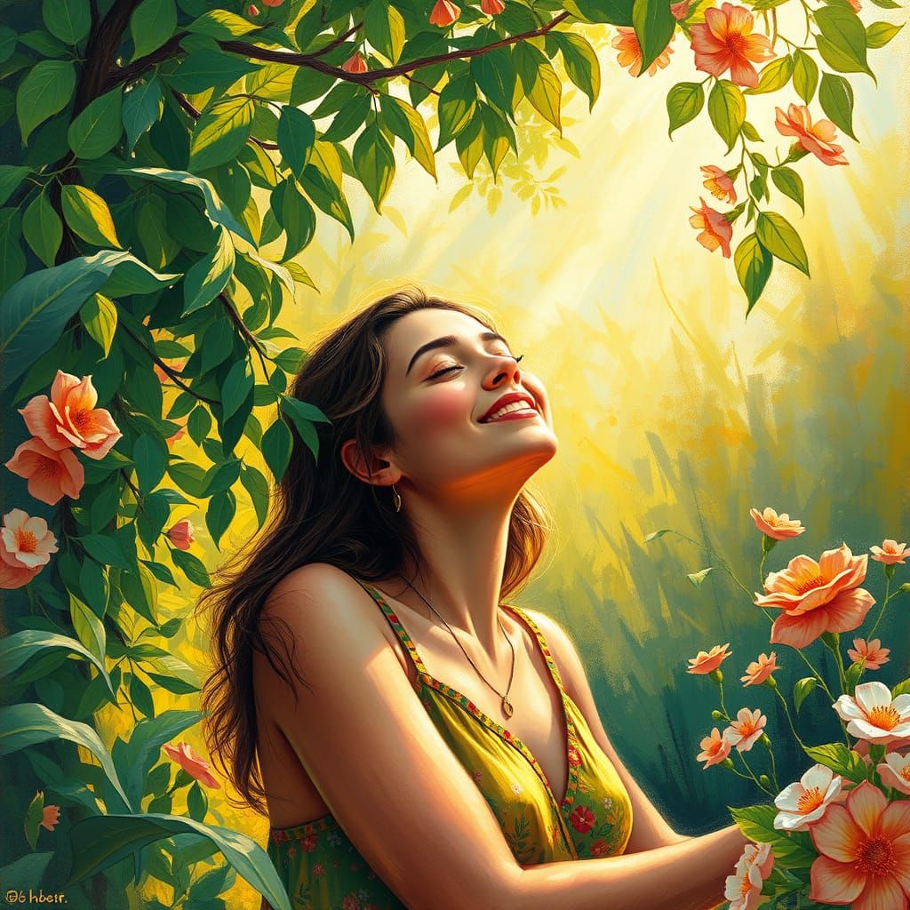 Vibrant Woman Embracing Life in Impressionistic Style