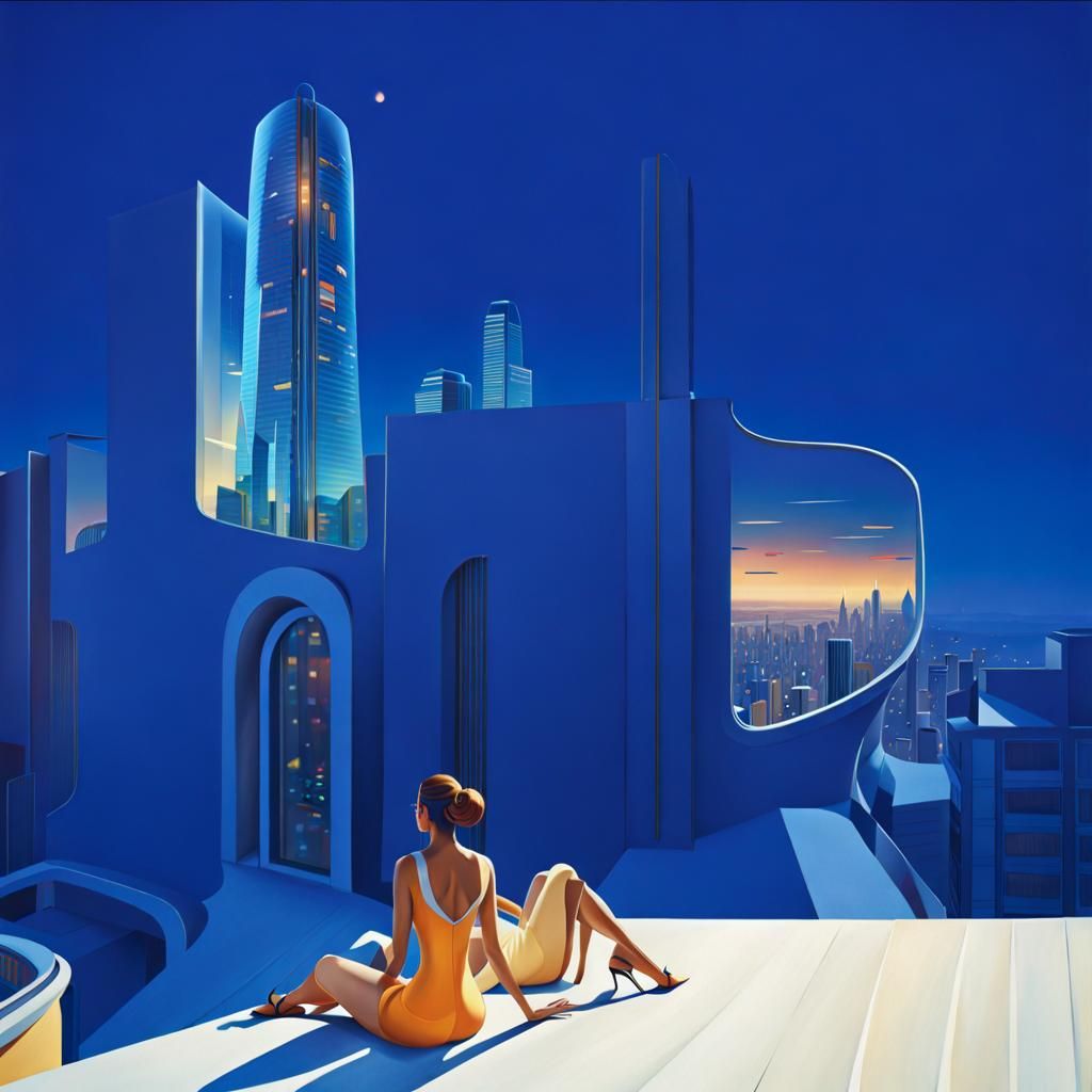 Futuristic City Rooftop View in Hyperreal Style