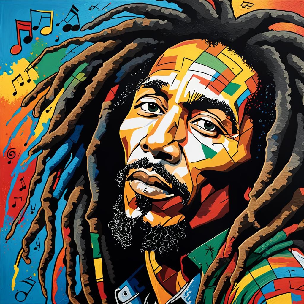 Bob Marley Portrait in Romero Britto Style