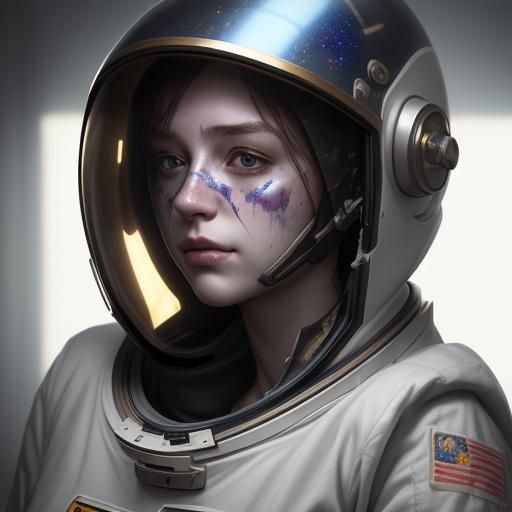 Tragic Astronaut Portrait with Galaxy Background