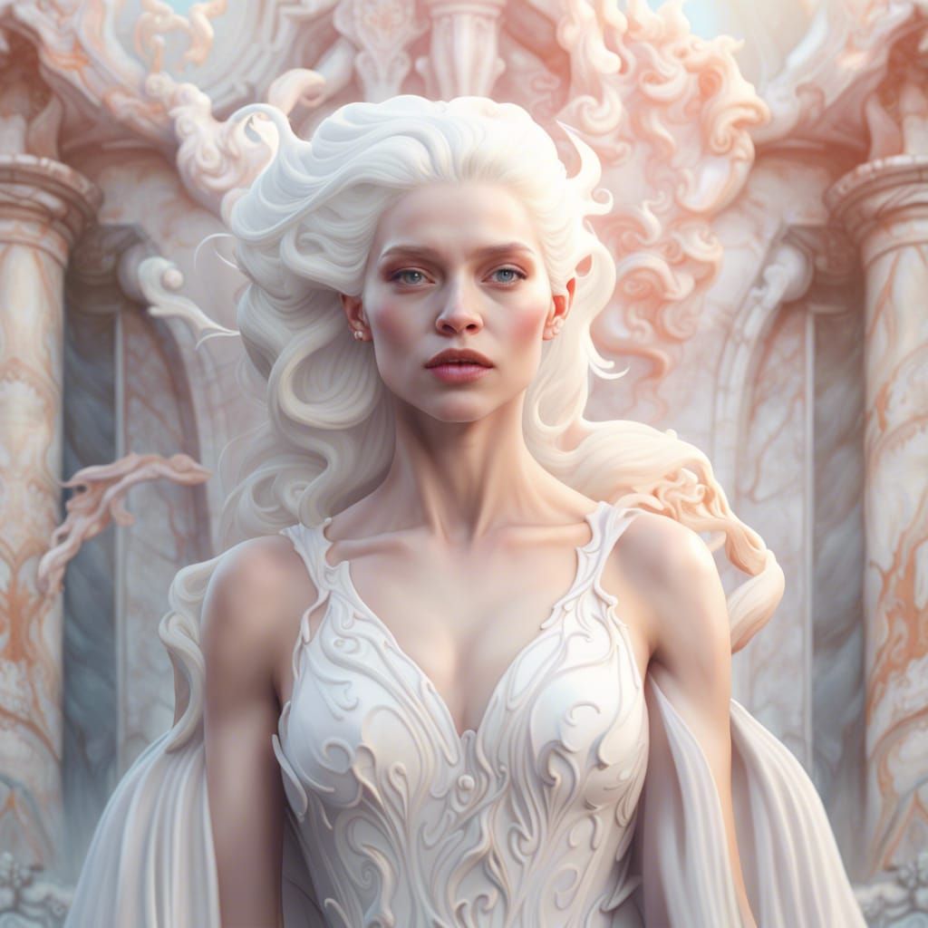 Albino Woman in Marble Gown: Fantasy Concept Art