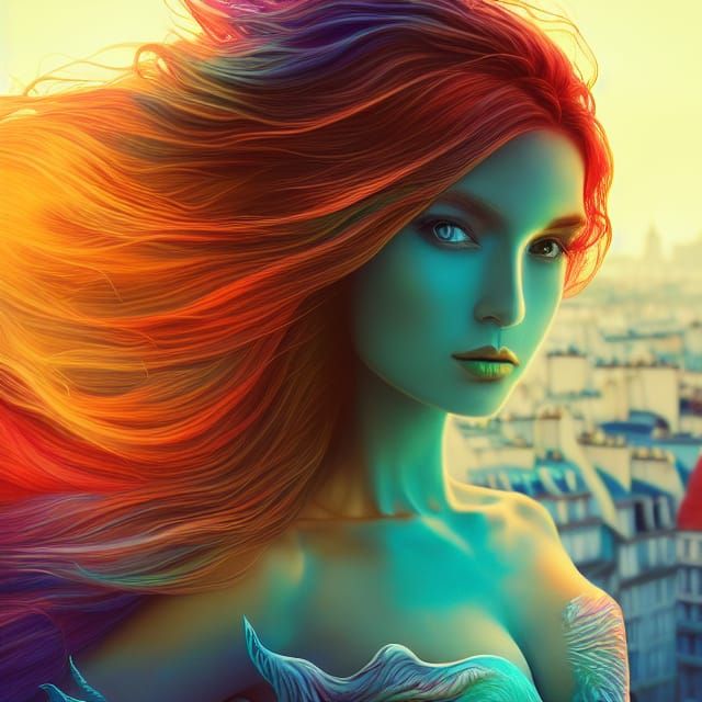 Woman in Paris with Flowing Hair