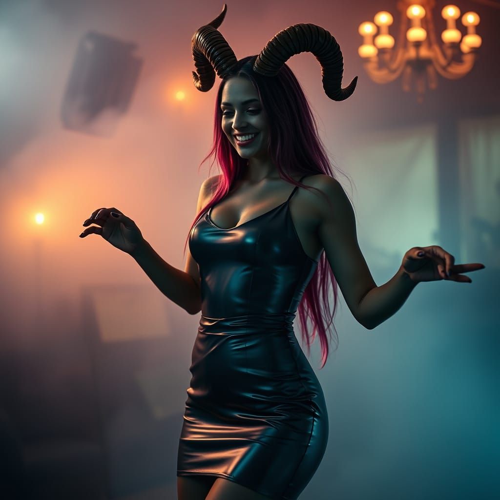 Faun Woman Dancing in Misty Studio