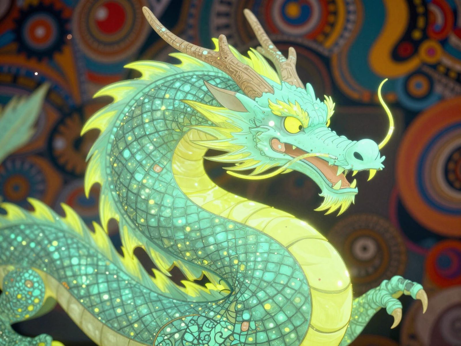 Vibrant Dragon Illustration in Japanese African Art Style