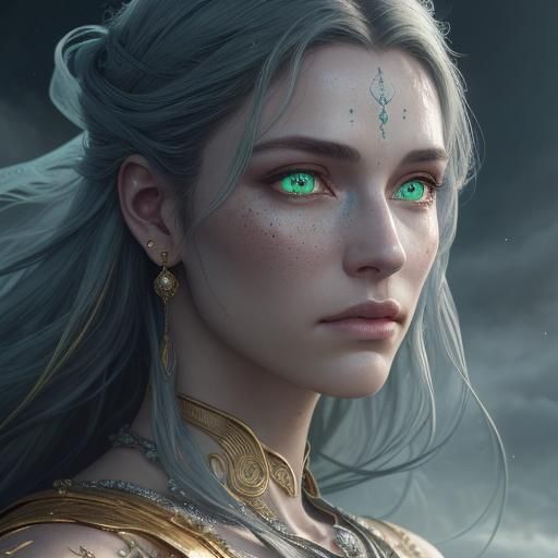 Ethereal Woman Portrait with Piercing Eyes in Hyperrealism