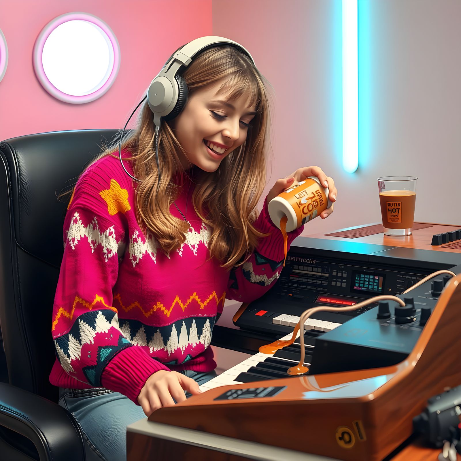 Cocoa Spill on Synth in Futuristic Style