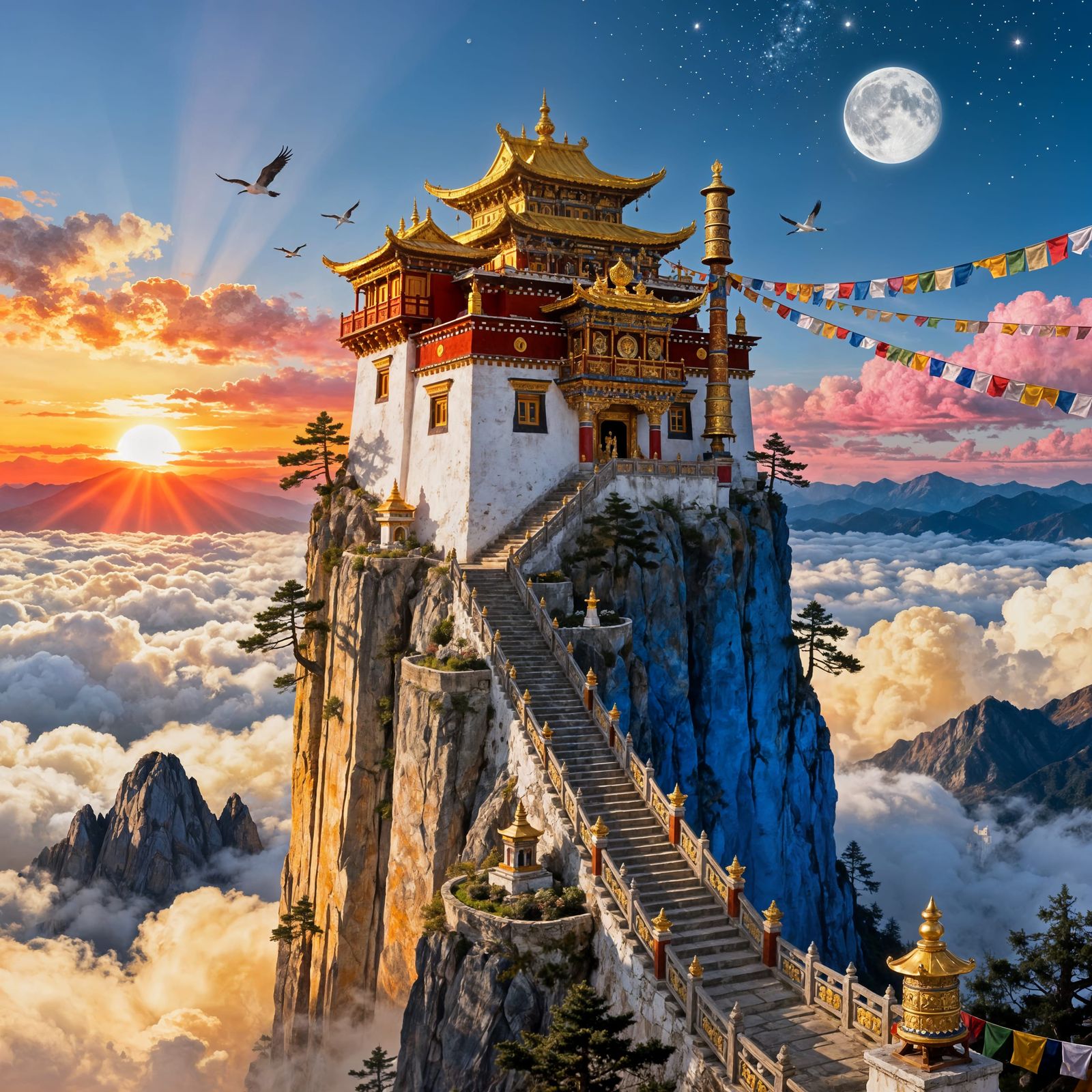 Celestial Mountain Monastery at Sunrise