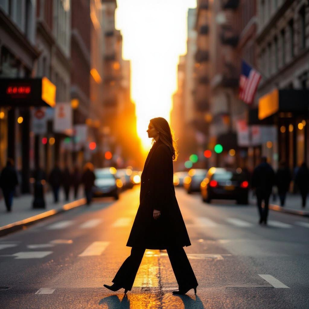 Golden Hour City Street Silhouette in Candid Style