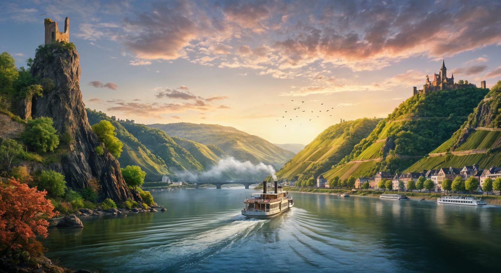 Surreal Rhine Valley Landscape at Sunset