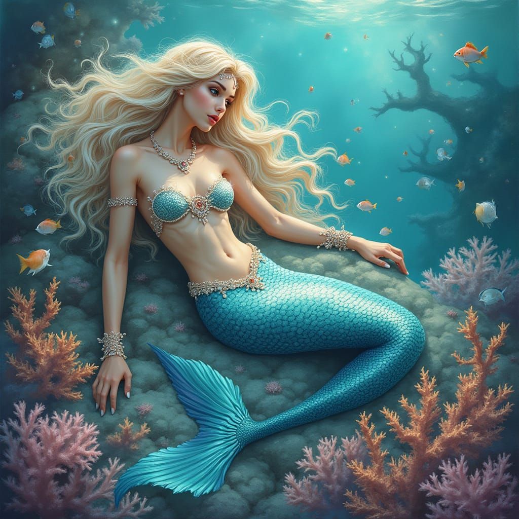 Majestic Mermaid in Ethereal Coral Reef Kingdom