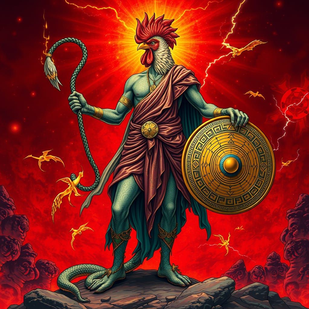 Surreal Deity Embodies Cosmic Duality in Psychedelic Art