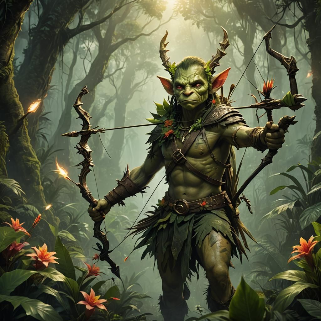 Goblin Archer in Jungle with Glowing Arrow