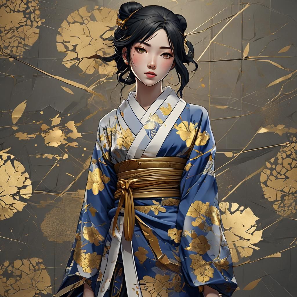 Anime Girl with Kintsugi Art Style