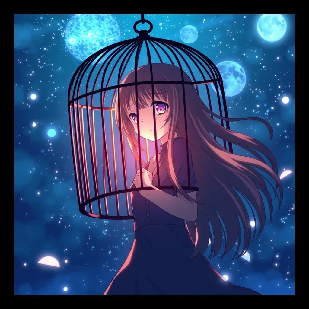 Surreal Anime Girl Confronts Shadowy Freedom