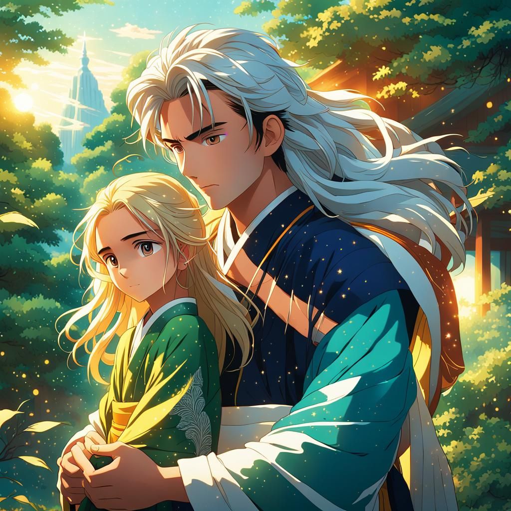 Brother and Sister Embrace: Vibrant Anime Art