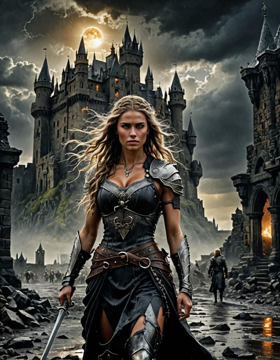 Epic Fantasy Warrior in Wasteland, Hyperrealistic CGI