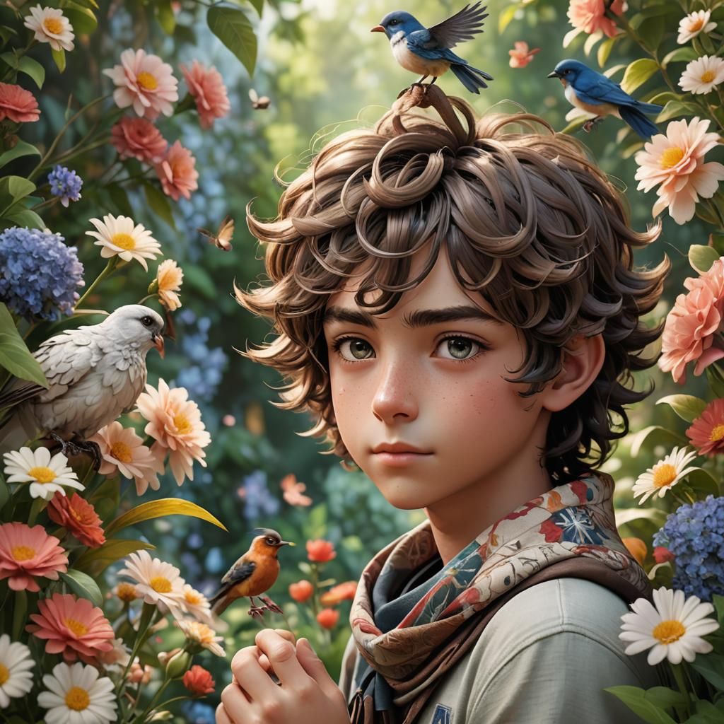 Boy and Bird: 3D Anime Close-Up