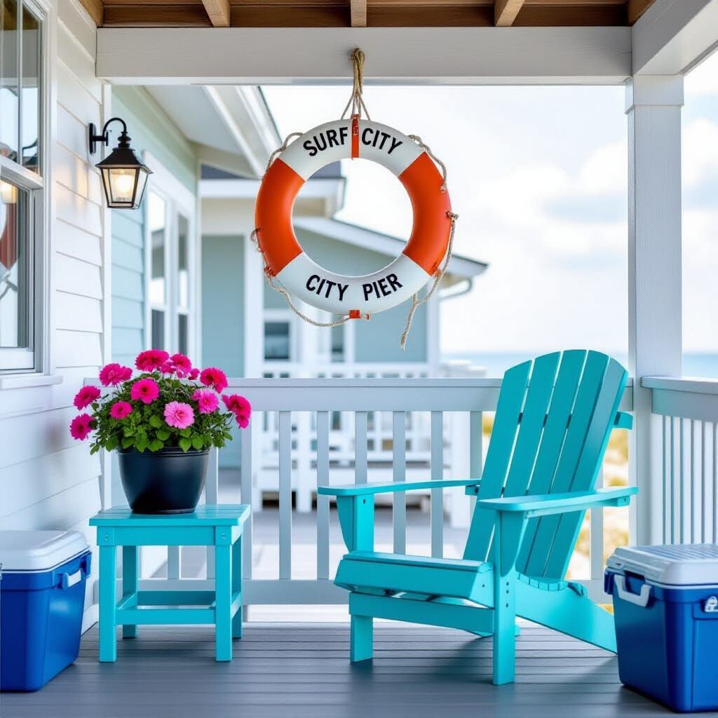 Vibrant Coastal Scene with Adirondack Chair