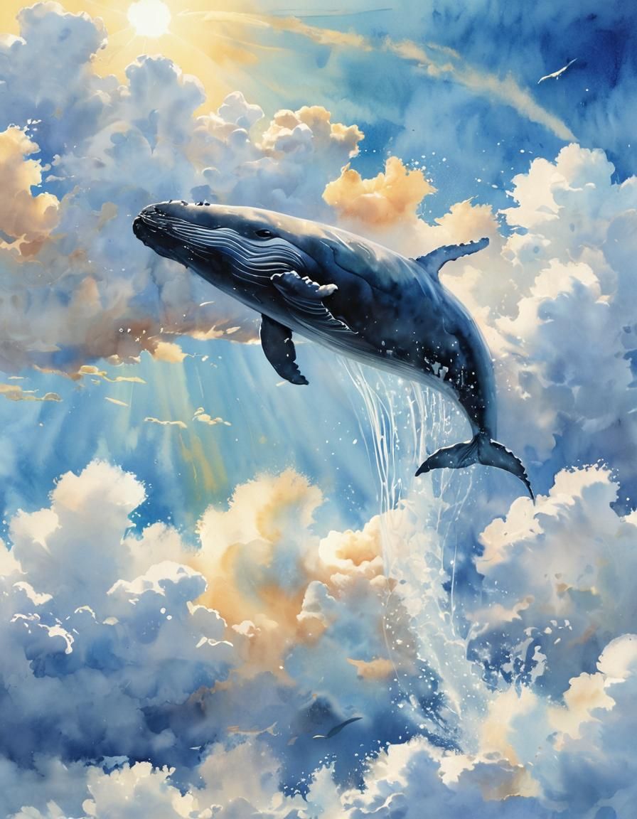 A whale swimming through the sky