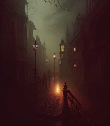 Victorian London at Night: Detailed Digital Painting