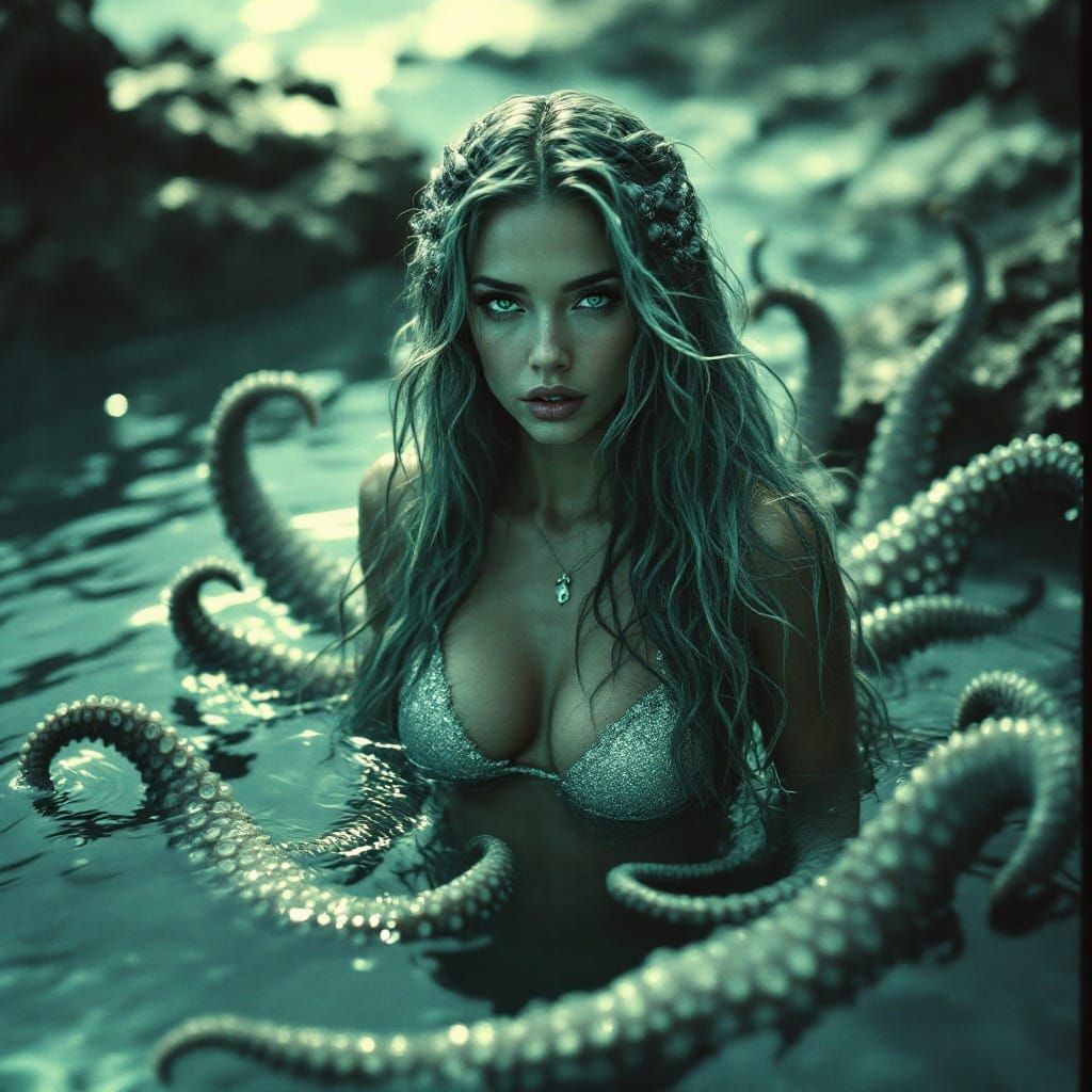 Octopus Mermaid in Cinematic Vintage Style