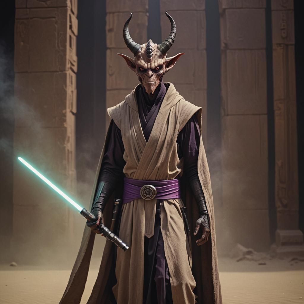 Ferocious Alien Sith Warrior with Purple Lightsaber