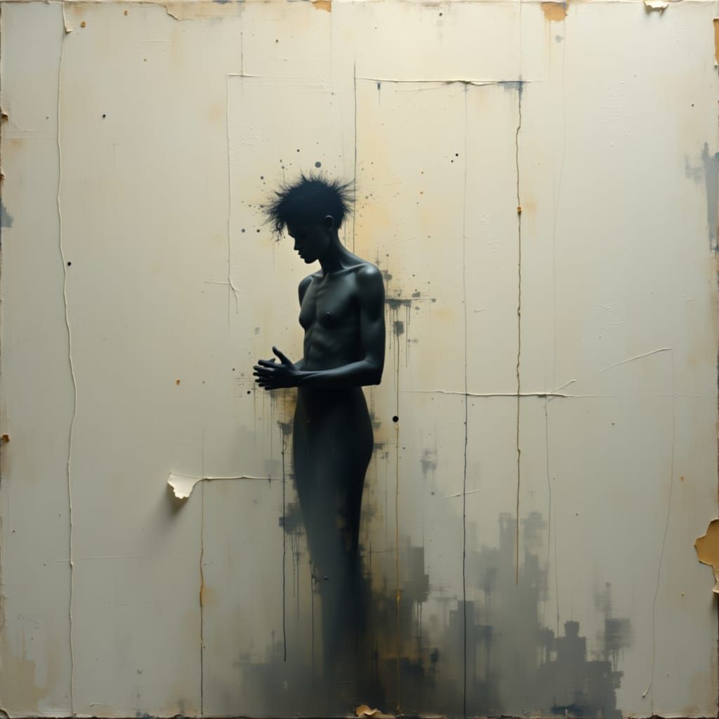 Contemplative Figure in Ethereal Abstract Style