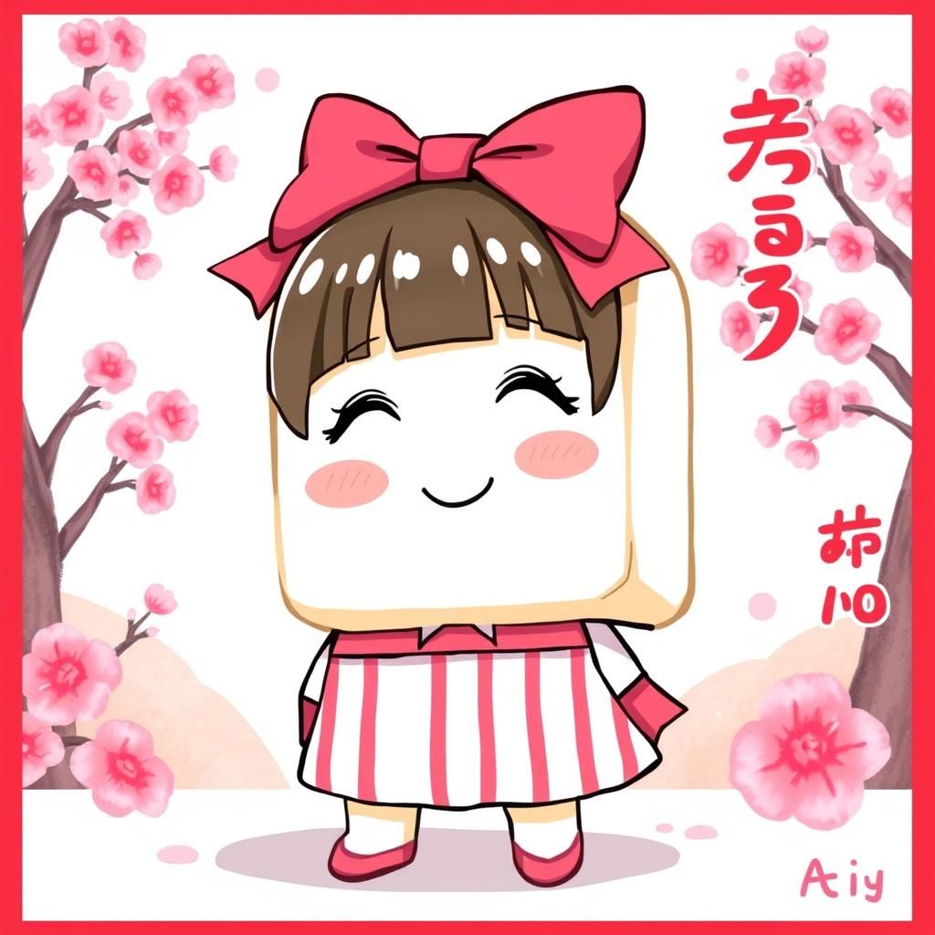 Anime Tofu Girl in Japanese Garden, Manga Style