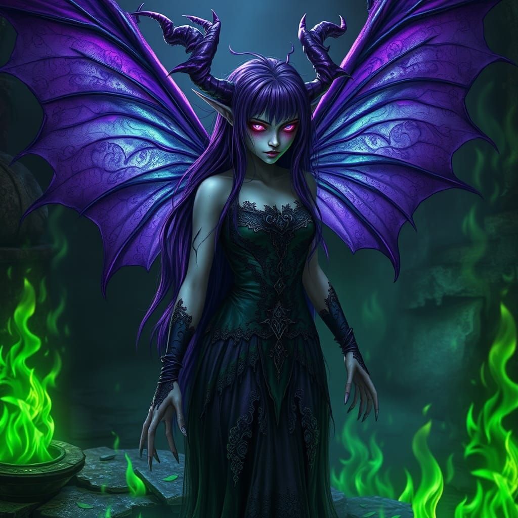 Dark Fairy with Demon Wings in Gothic Style