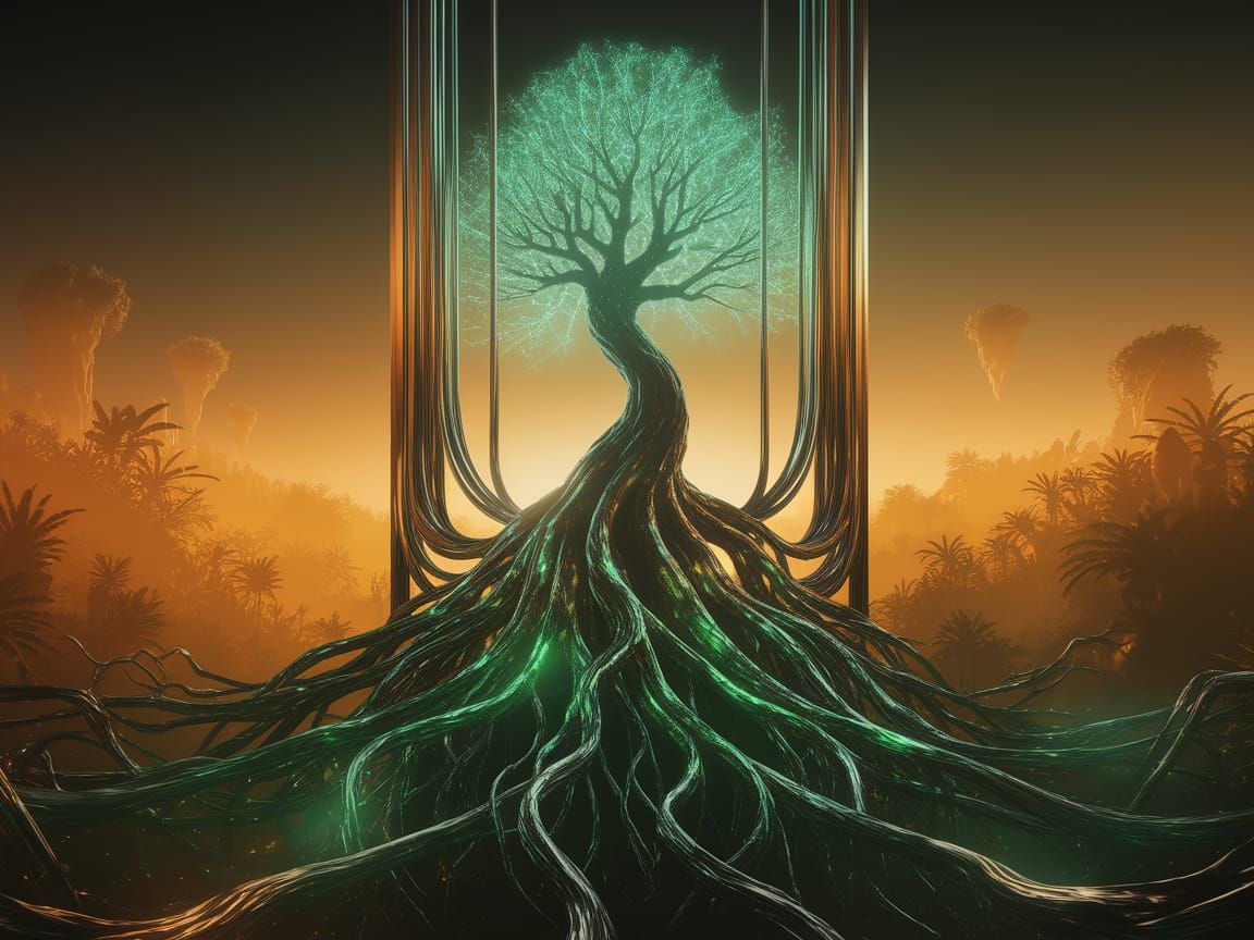 Bioluminescent Tree Merges Chrome and Prehistory