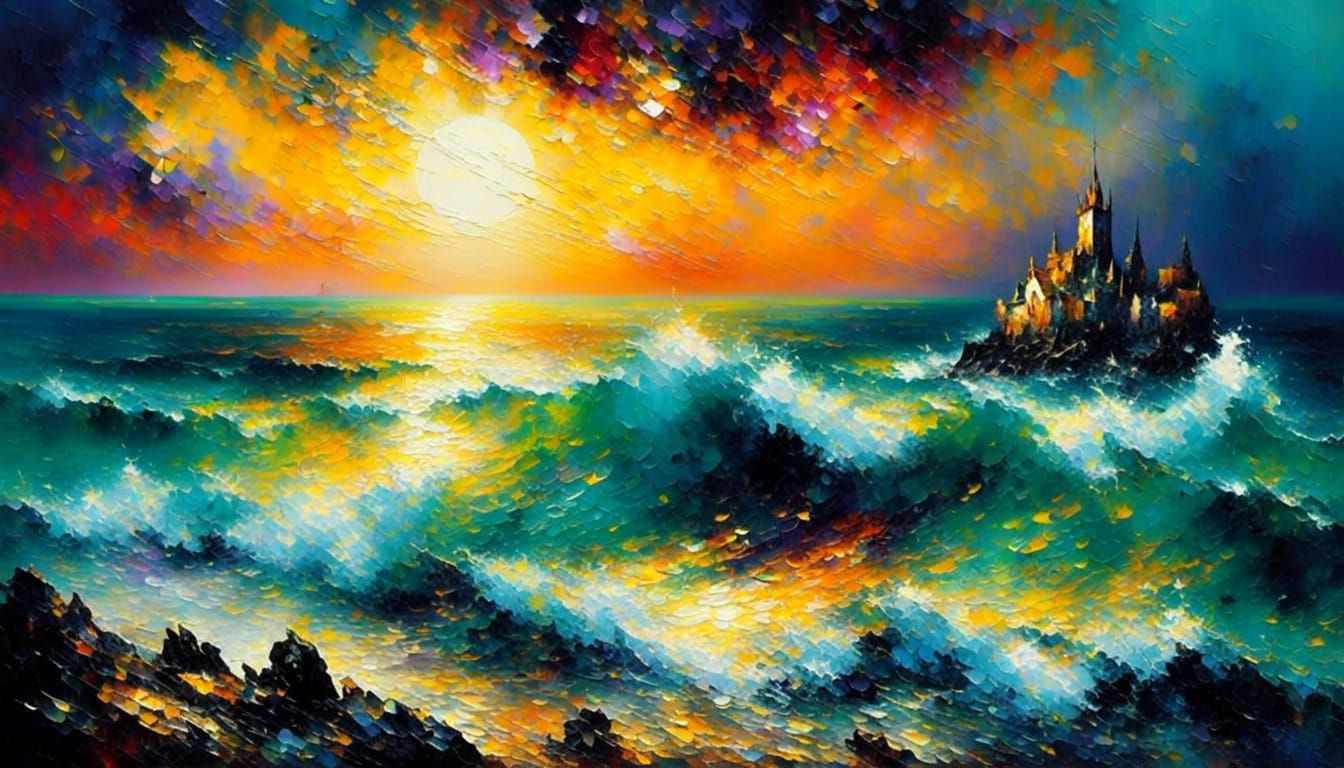 Sunset Seascape in Impasto Style