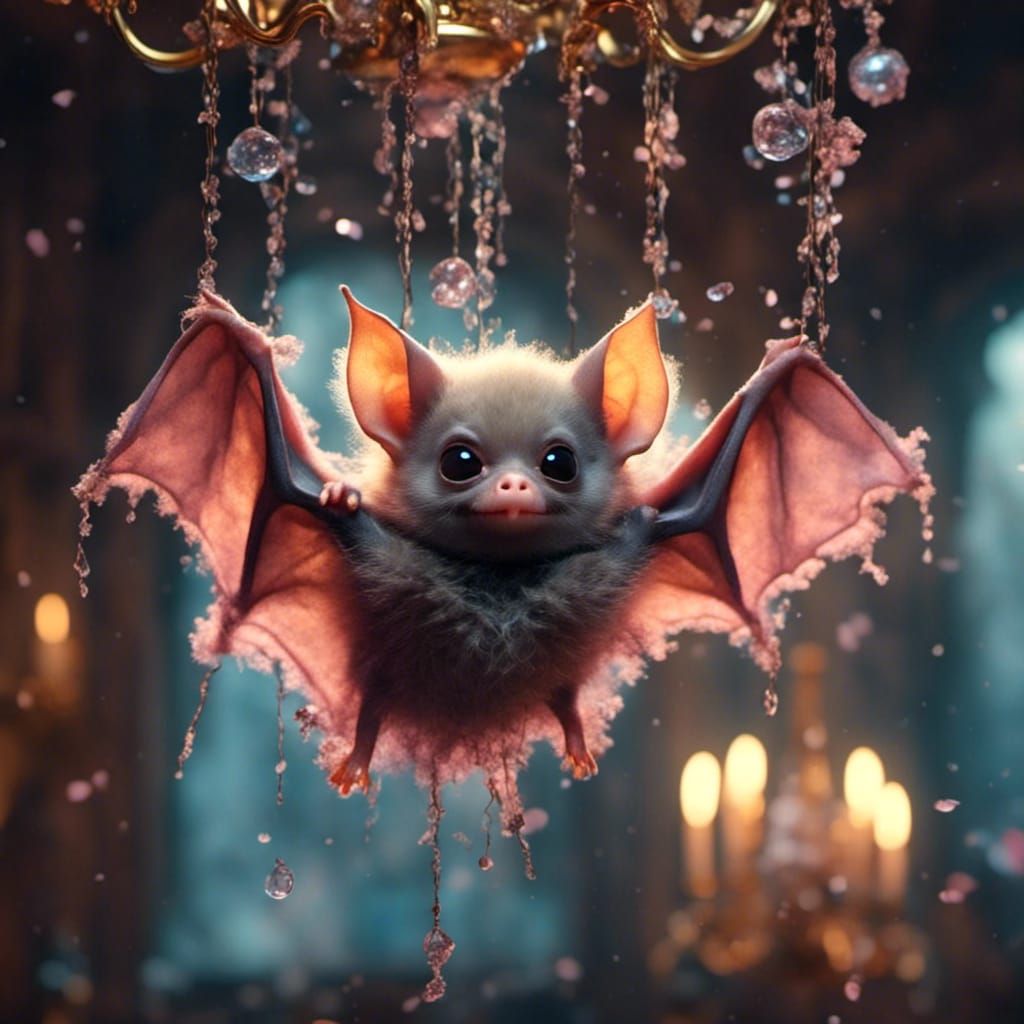 Adorable Bat on Chandelier in Pastel Colors