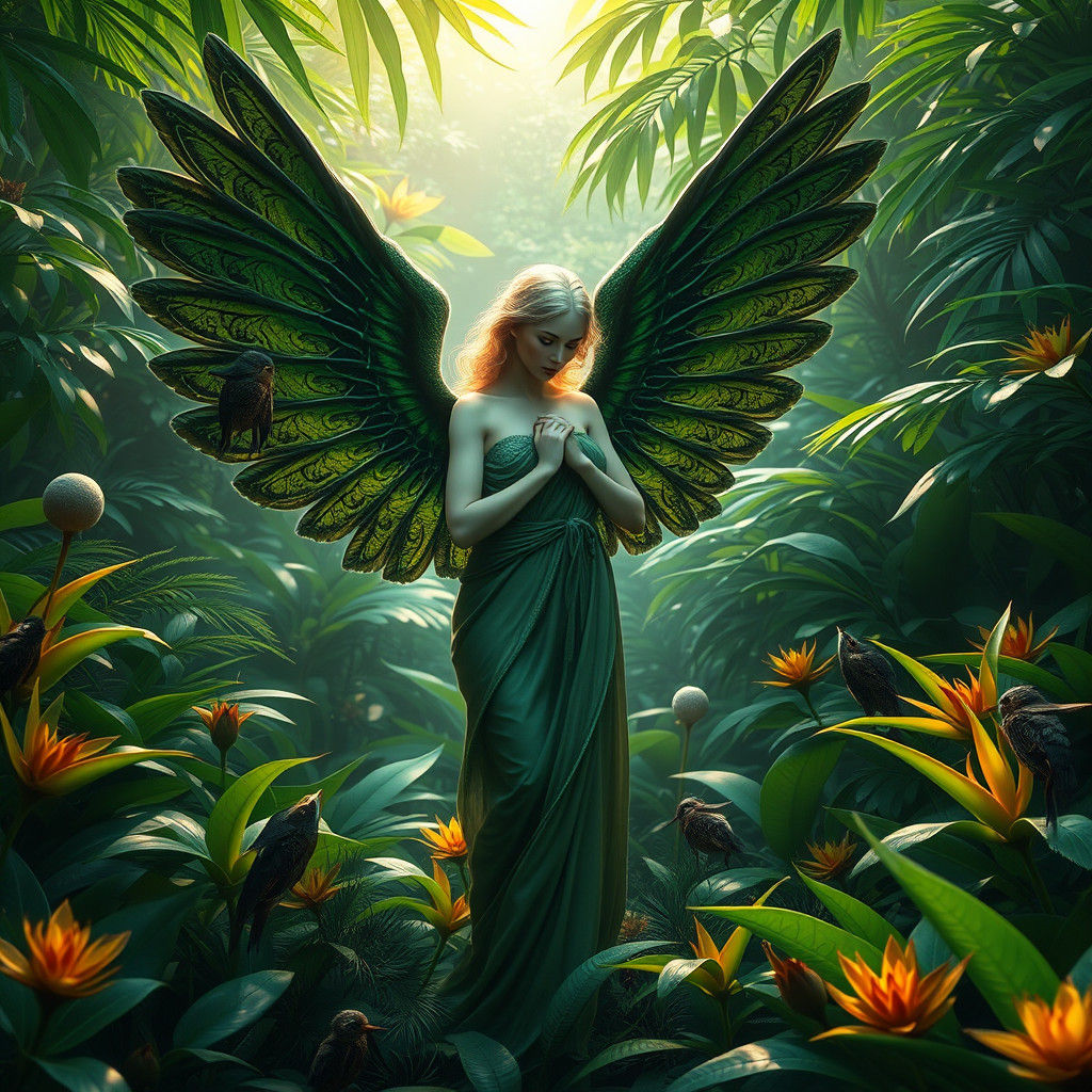 Forest Angel in Lush Fantasy Landscape