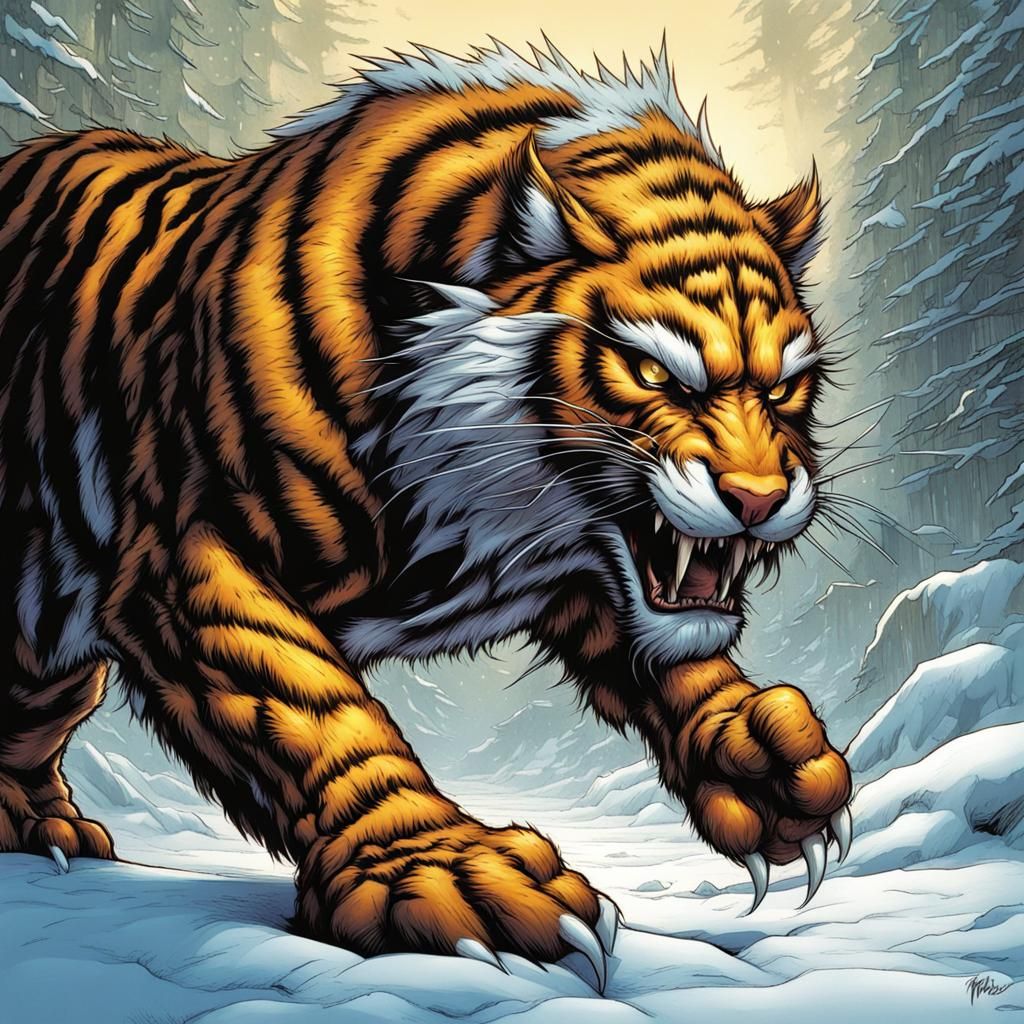 Sabretooth Tiger in Comic Book Art Style