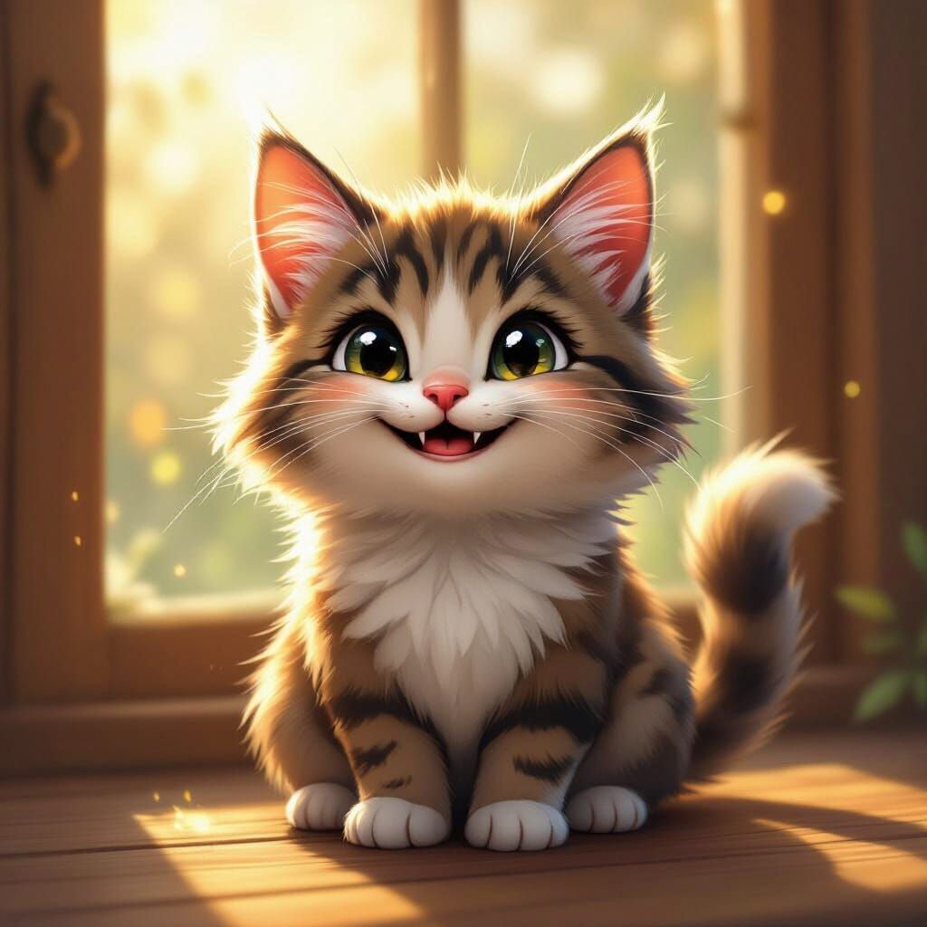 Playful Cat Character with Mischievous Grin in Digital Paint...