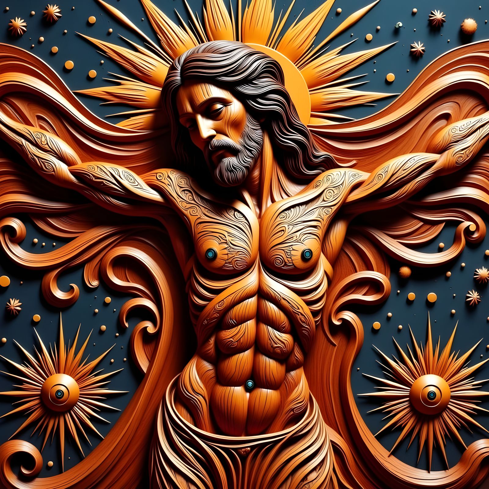 Ornate Wooden Christ Figure in Art Nouveau Style