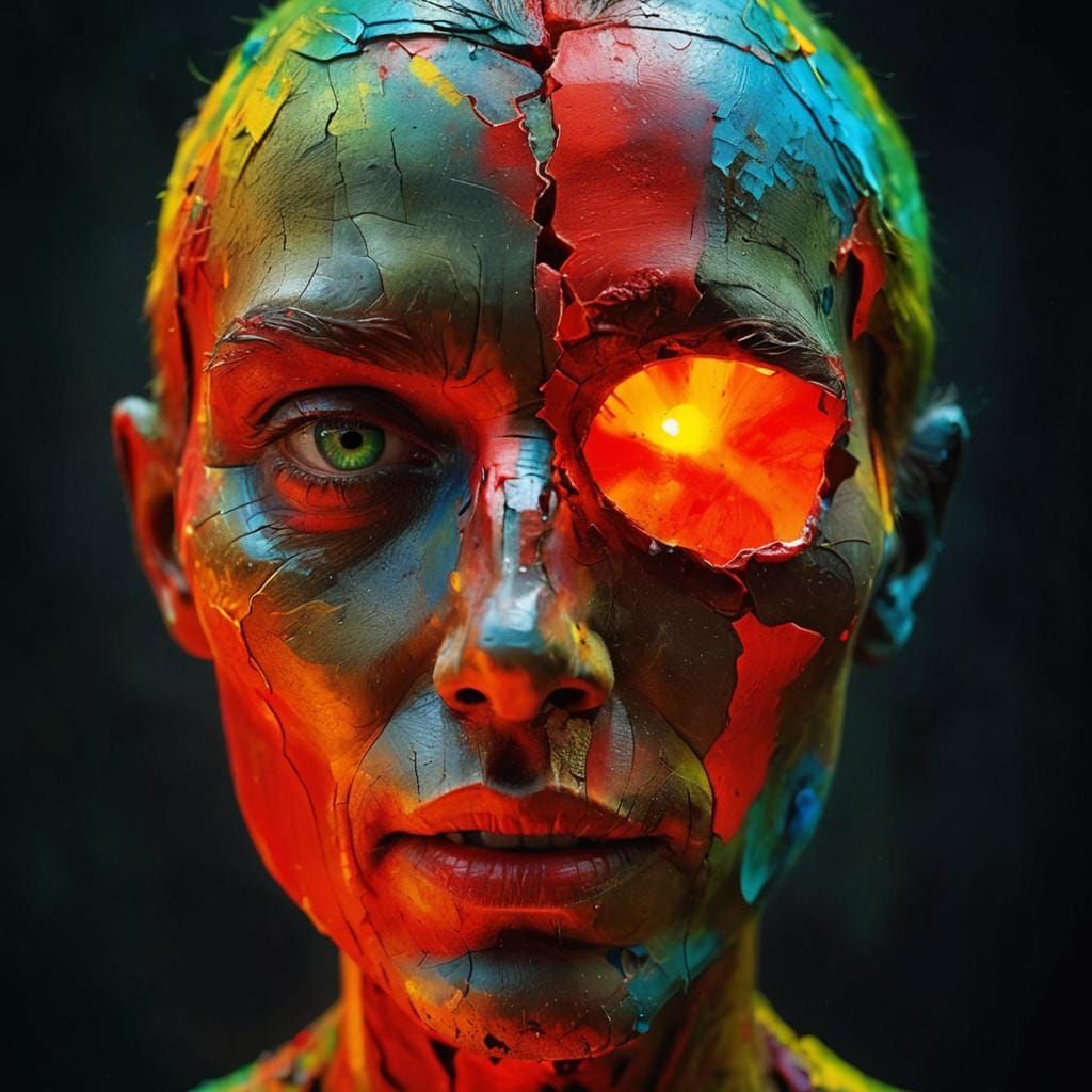 Aged, Weathered Portrait in Luminescent Cracking Paint