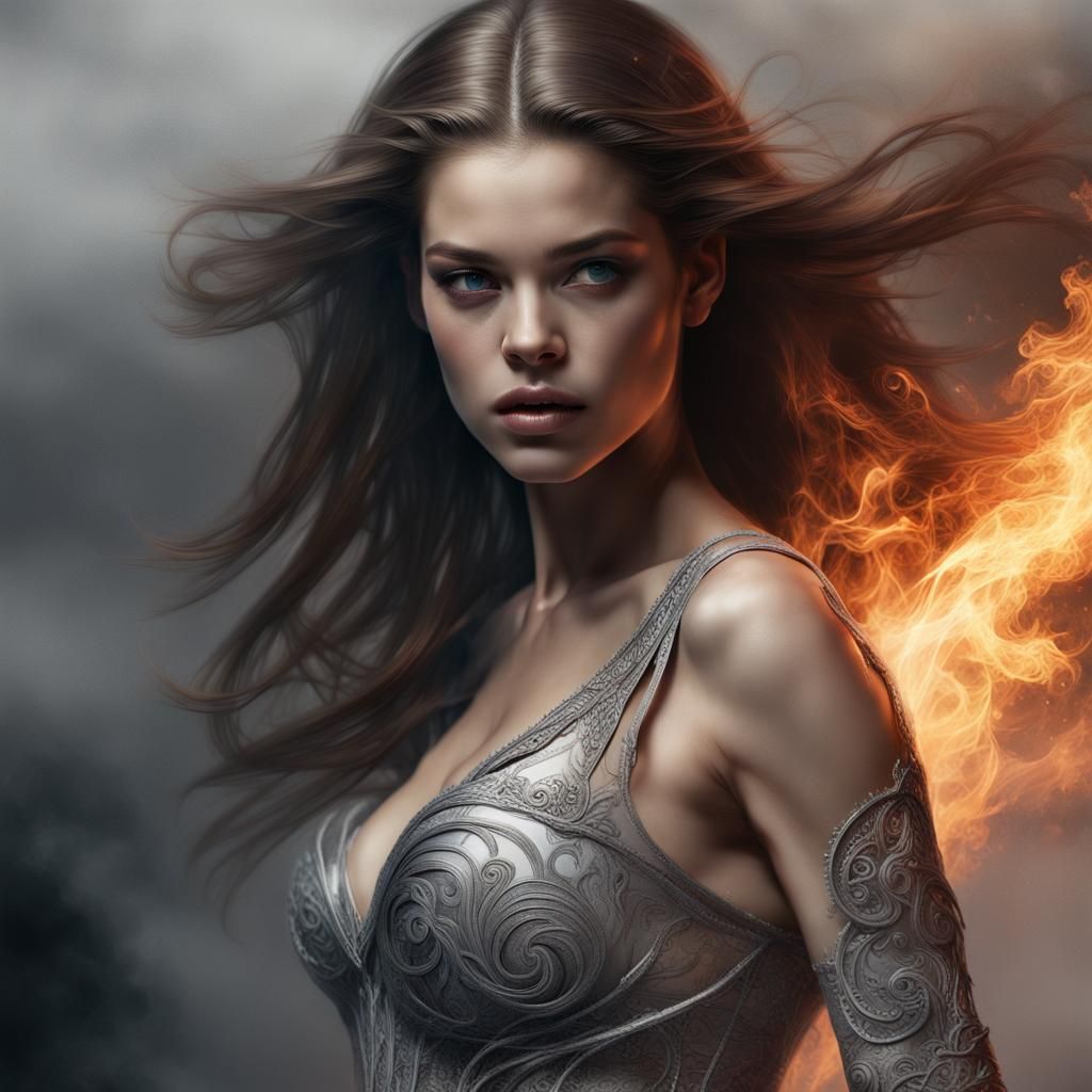 Elegant Woman Dissolving into Smoke, Digital Art