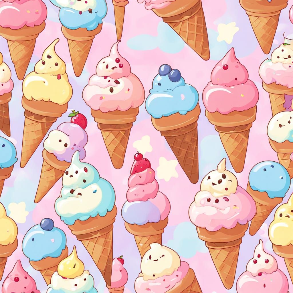 Kawaii Ice Cream in Pastel Colors