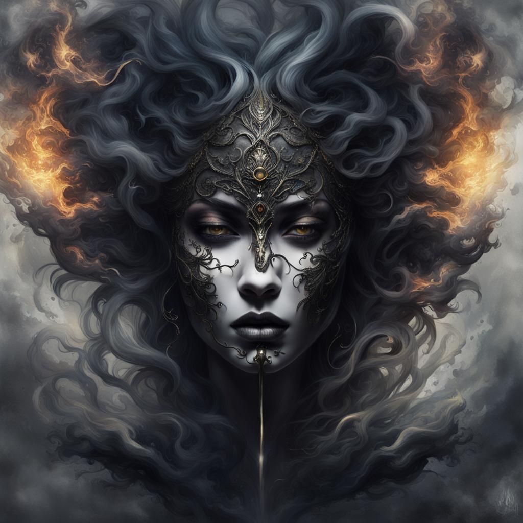 Goddess of Night Arising from Smoke