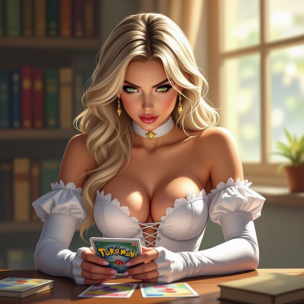 Emma Frost Playing Pokemon TCG with Dramatic Lighting